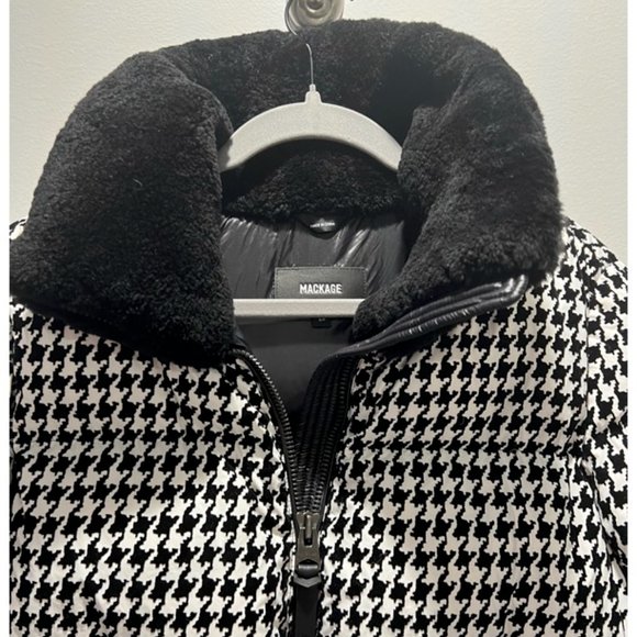 Mackage Houndstooth Down Jacket with Sherpa Collar - Picture 4 of 13